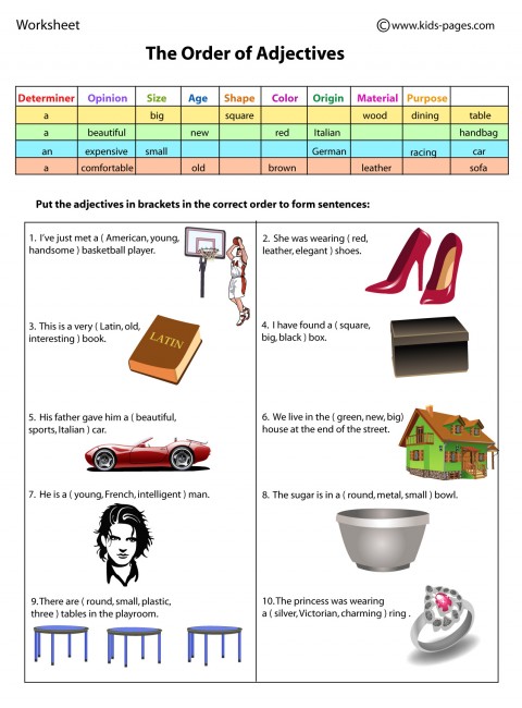 The Order of Adjectives worksheets