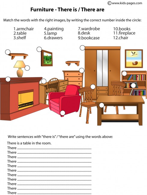 Furniture - There Is / Are worksheets