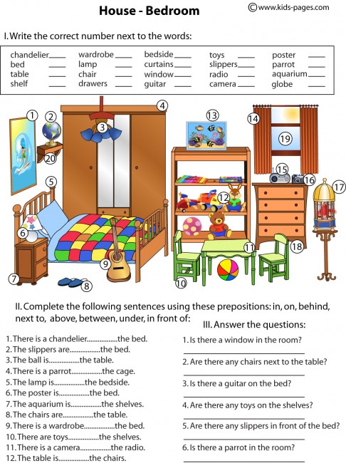 Bedroom And Prepositions worksheets
