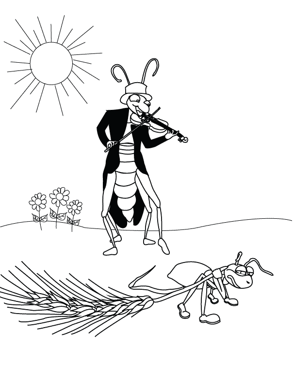 The Ant and the Grasshopper_coloring page