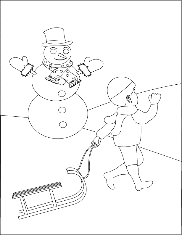 Little Boy With Sledge_coloring page