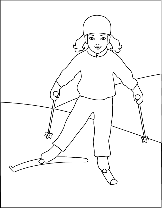 Little Girl Skiing_coloring page