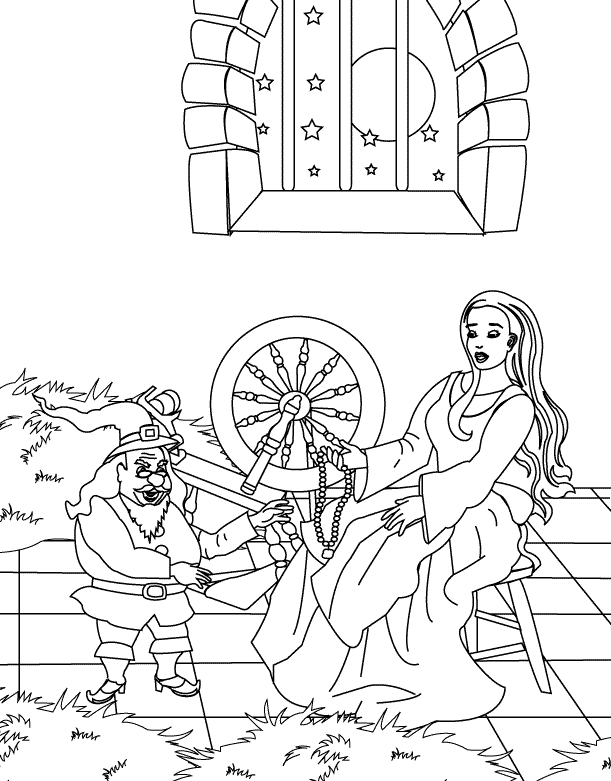 The miller's daughter giving her necklace to the dwarf_coloring page
