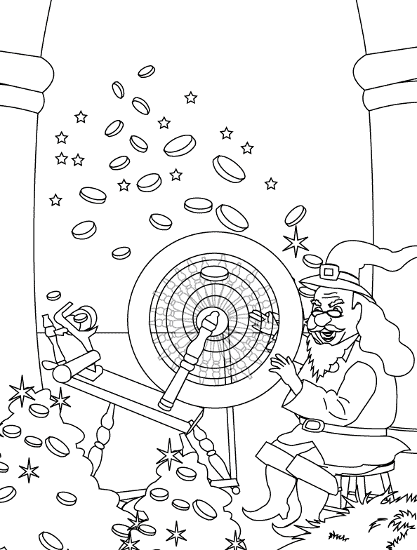 Rumpelstiltskin turning the straw into gold_coloring page