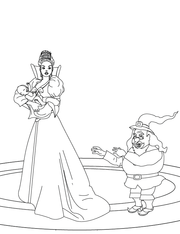 Coloring Pages - Rumpelstiltskin trying to take away the queen's baby