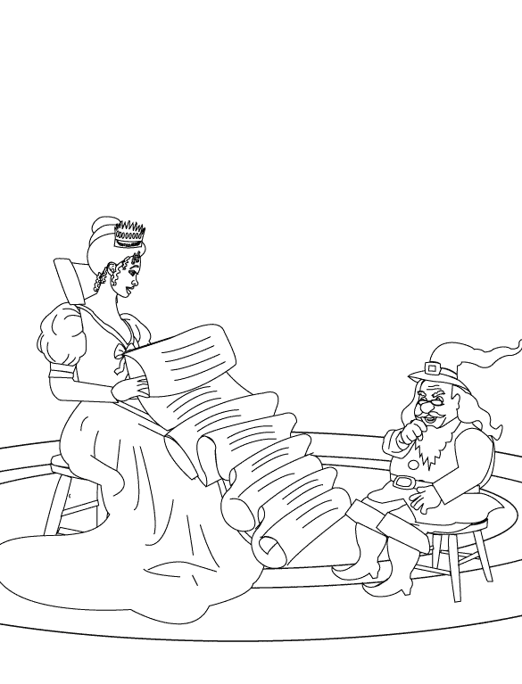 The queen cannot guess Rumpelstiltskin's name_coloring page