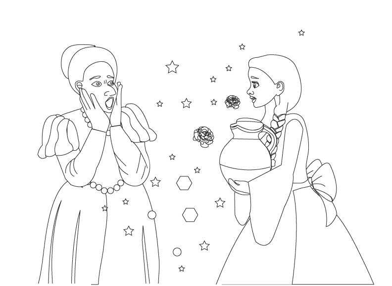 Diamonds and pearls falling from the girl's mouth_coloring page