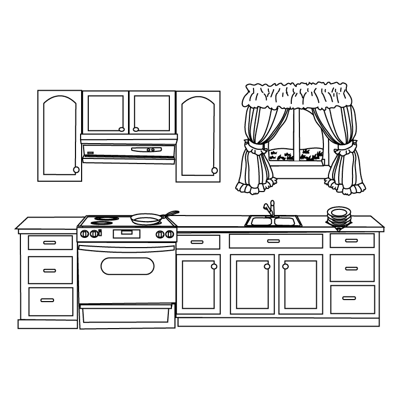 Kitchen Coloring Page for Kids-6 Graphic by eyeizz.studio · Creative Fabrica