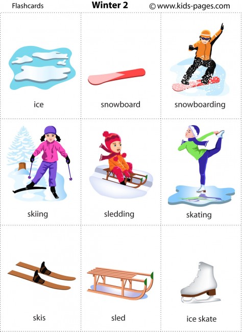 winter activities for kids flashcards