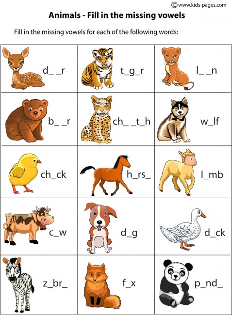 animals fill in 1 worksheet