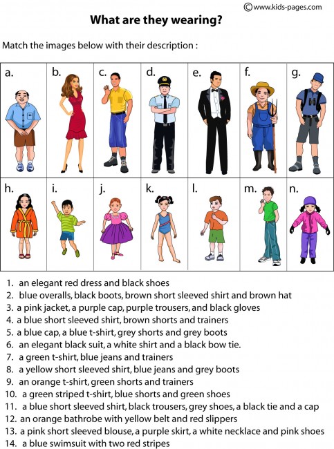 Clothes Description worksheet