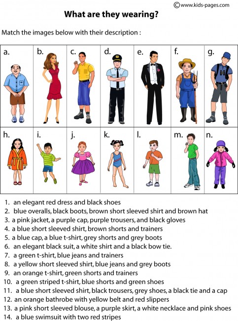 Description of clothes worksheet