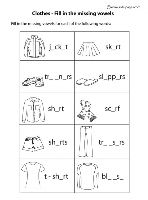 Clothes Fill In B&W worksheet