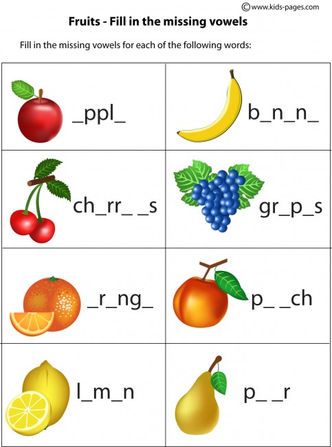 Fruits - Fill In 1 Worksheet