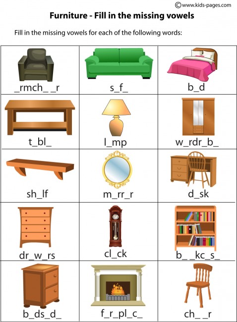 Furniture Fill In Worksheet