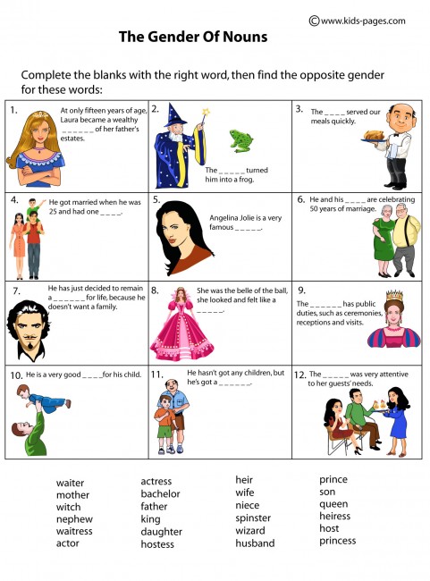 Free Printable Worksheets On Gender Of Nouns