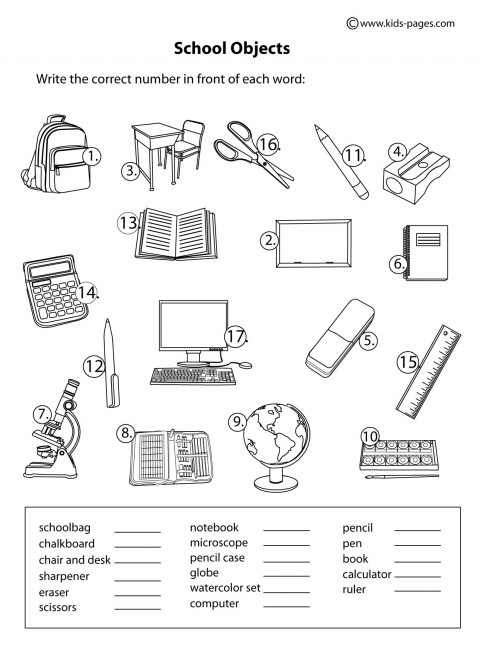 School Objects Matching B&W