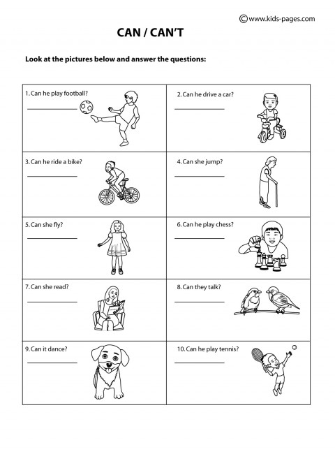 Can / Can't B&W worksheet